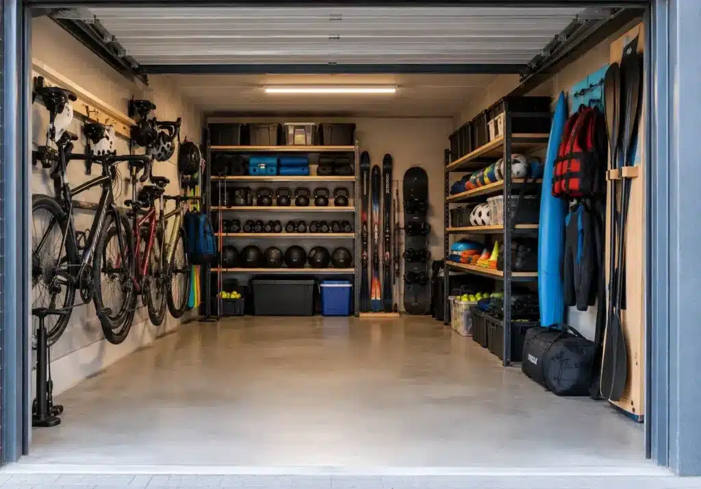 Sportopslag in een garagebox