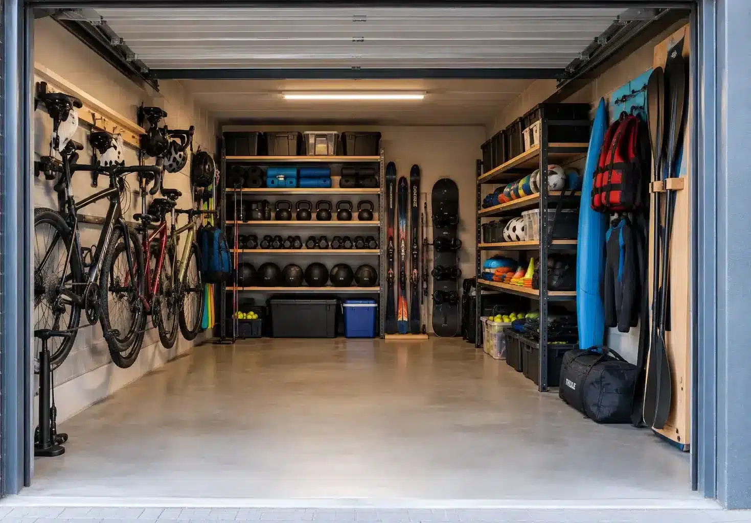 Sportopslag in een garagebox